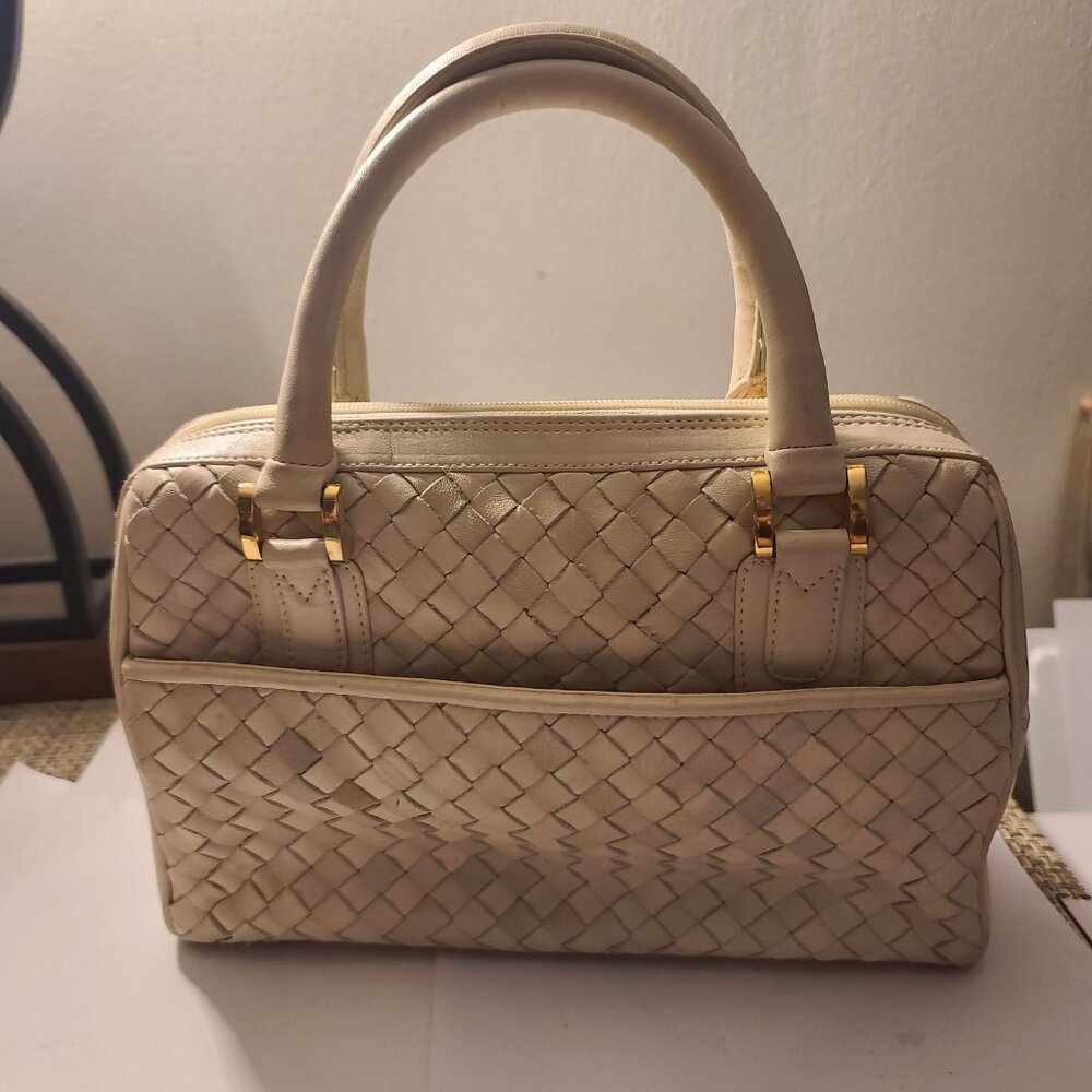 Vintage Off White Lisette Leather Weave Handbag